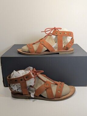 Diba Women’s Size 7.5 Orange Suede Studded Gladiator Sandals